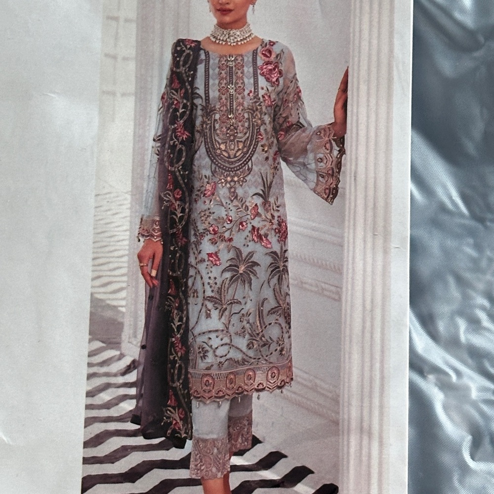 Floral Embroidered Suit with Dupatta - Ramsha PK 3 Piece Desi Suit